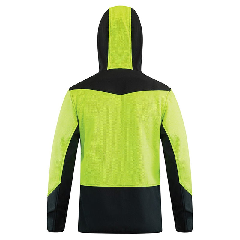 Load image into Gallery viewer, Bison Hooded Contrast Sweatshirt featuring a hood, zip-up front, chest pocket with zip, zipped side pockets, softshell contrast panels, and thumb holes at sleeve cuffs, designed for workplace safety and comfort.
