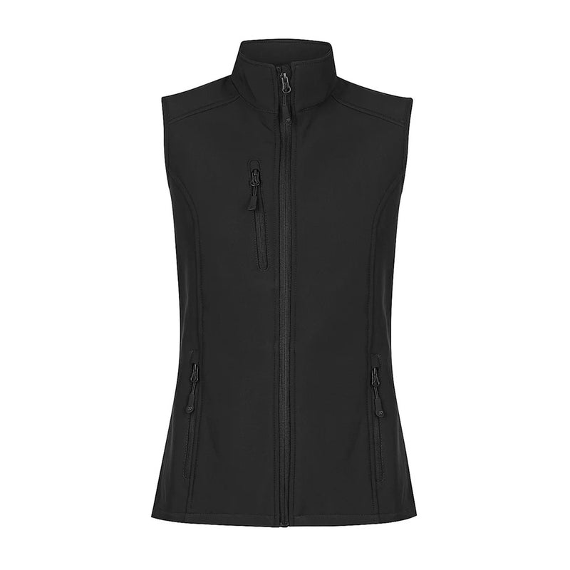 Load image into Gallery viewer, Olympus Ladies Soft Shell Vest featuring a 3-layer performance fabric with a sleek design, zip pockets, and a shaped back tail, ideal for light water repellency and wind resistance in active safety environments.