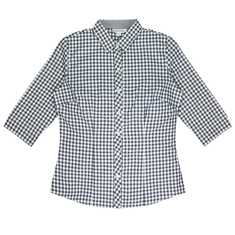 Load image into Gallery viewer, Brighton Ladies Shirt 3/4 Sleeve features a subtle houndstooth check inside the collar, a stylish inverted V on the sleeve, and a magic button for a smooth fit. Ideal for workplace attire.