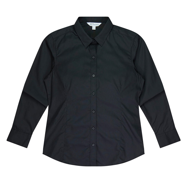 Load image into Gallery viewer, Kingswood Ladies Long Sleeve Shirt features a button-up design with a stylish feminine cut. Made from 65% polyester and 35% cotton, it ensures easy care and quick drying, ideal for active work environments.