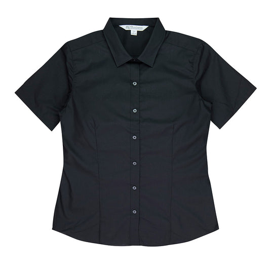 Kingswood Ladies Short Sleeve Shirt featuring a sleek feminine cut, lightweight design with quick-dry, easy-care fabric, and anti-pill treatment. Ideal for professional or casual wear.