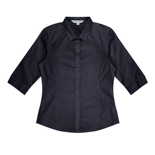 Kingswood Lady Shirt 3/4 Sleeve with a stylish feminine cut, featuring a collar and button details. This lightweight, easy-care shirt is ideal for active safety wear, blending style with functionality.