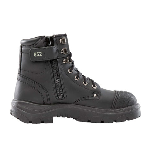 Steel Blue Argyle Zip Safety Boots, Scuff Cap, featuring a side zipper for convenience, lace-up design, and a durable scuff cap, ideal for robust workplace safety and protection.