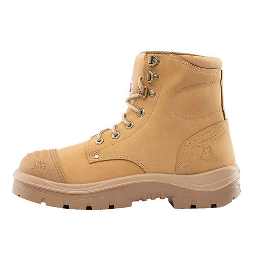 Steel Blue Argyle Zip Scuff Cap Safety Boots feature sturdy leather construction, a steel toe cap, and a durable TPU outsole. Designed for safety with anti-static, slip resistance, and zip-sided access.