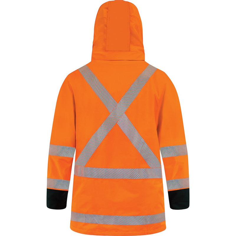 Load image into Gallery viewer, Bison Extreme TTMC-W17 X-Tape Jacket, featuring a durable 3-layer Stratatek fabric, seam-sealed construction, reflective X-back tape, zip-off hood, and fleece-lined pockets, ideal for safety in demanding work environments.