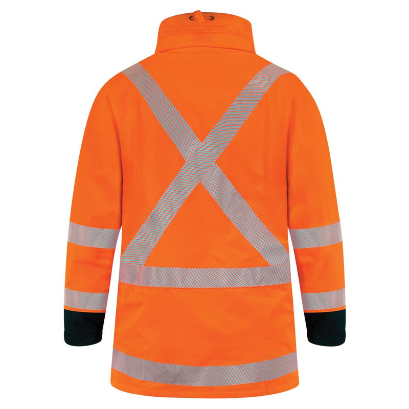 Load image into Gallery viewer, Bison Extreme TTMC-W17 X-Tape Jacket features durable 300D Stratatek fabric, seam-sealed with reflective X-back tape, a foldaway hood, neoprene cuffs, and fleece-lined pockets, exemplifying Active Safety's commitment to quality workwear.