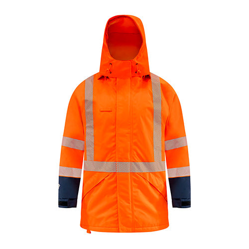Load image into Gallery viewer, Bison Extreme TTMC-W17 Jacket with reflective stripes, detachable hood, YKK zip, and fleece liner, designed for high visibility and durability in safety workwear, showcased by Active Safety.
