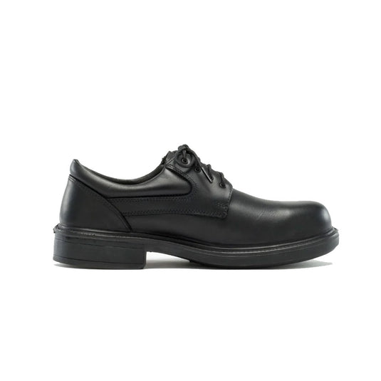 Steel Blue Manly Executive Lace Up Safety Shoe, featuring a padded collar, lace-up design, steel toe cap, and TPU outsole. Ideal for executives in industrial and hospitality sectors seeking comfort and protection.