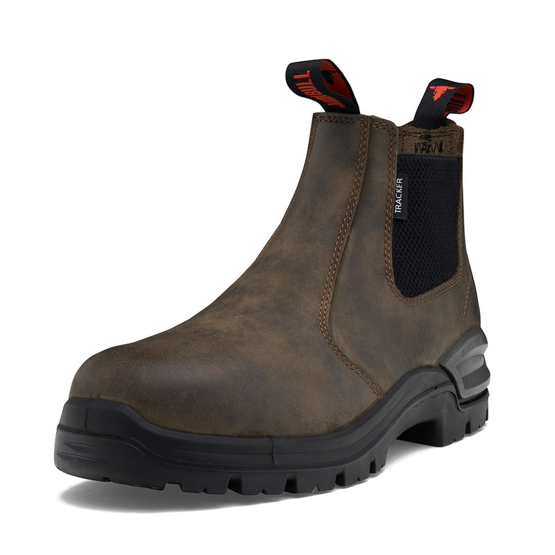 Load image into Gallery viewer, John Bull Tracker 3.0, Non-Safety boot with a brown exterior and black sole, features advanced CushionCore 3.0 technology for enhanced shock absorption, ideal for farm or urban use.