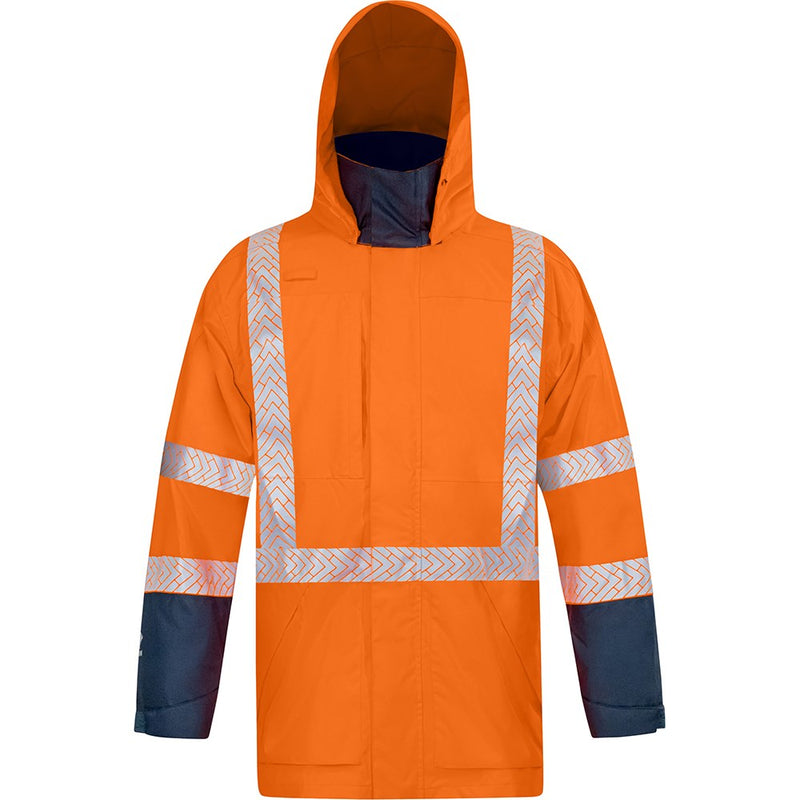 Load image into Gallery viewer, Bison Stamina Eco TTMC-W23 Jacket, Orange/Navy, features reflective stripes, seam-sealed construction, and multiple pockets. Designed for durability and flexibility, ideal for safety-conscious work environments.