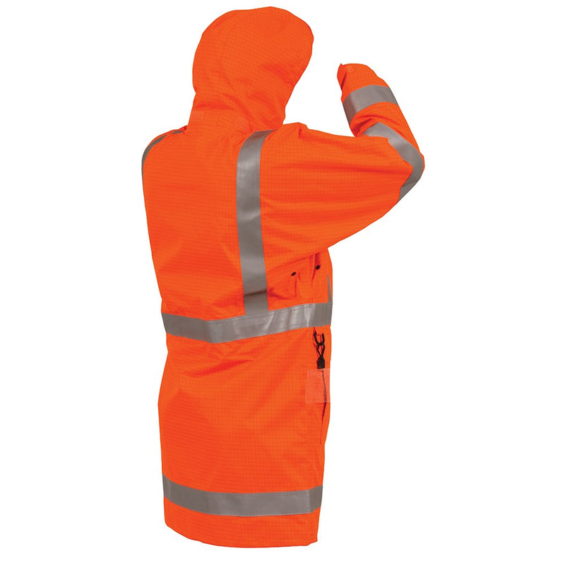 Load image into Gallery viewer, Bison Rigour FR/Antistatic TTMC-W17 Jacket with retro-reflective tape, removable hood, deep front pockets, and internal radio pocket; ideal protective garment from Active Safety's workwear collection.