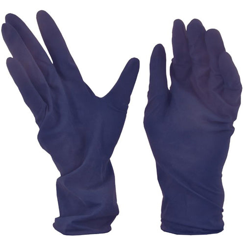 Load image into Gallery viewer, Selfgard Hi-Risk Powder Free Latex Gloves Box/50 showcasing durable, extra-thick blue gloves, ideal for medical and safety use, with a waving hand and finger-up gesture highlighting flexibility and strength.