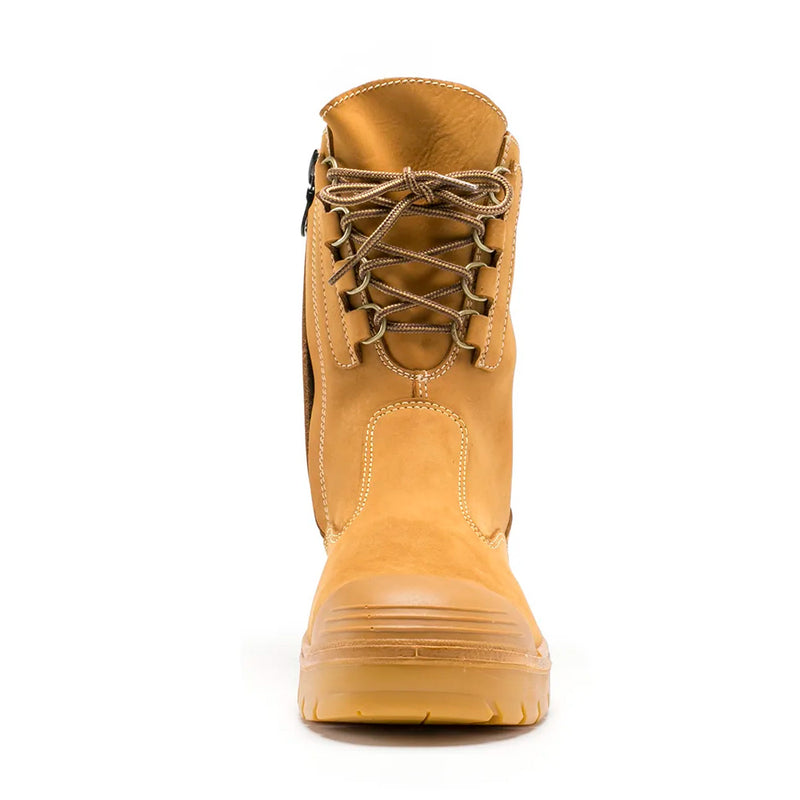 Load image into Gallery viewer, Steel Blue Collie Safety Boots close-up showing sturdy leather construction, industrial-grade zipper, and robust steel toe cap. Ideal for workplace safety with slip-resistant sole and water-resistant features.