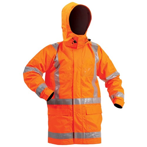 Bison Stamina 5-In-1 Rain TTMC-W Jacket Combo, featuring a concealed hood, reflective stripes, and premium zippers, designed for high visibility and protection, ideal for safety and work environments.