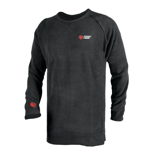 Stoney Creek Long Sleeve Bush Tee, Black, features a crew neck and long sleeves, ideal as a warm, lightweight mid-layer for winter, perfect for active and safety-focused environments.