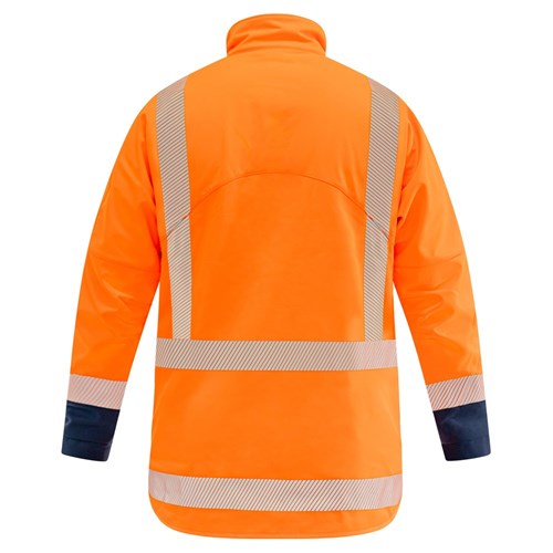 Load image into Gallery viewer, Arcguard 16cal Inheratex TTMC-W17 Softshell Jacket shown from the back, featuring segmented FR reflective tape and large pockets, ideal for high-visibility safety workwear from Active Safety’s hi-vis clothing range.