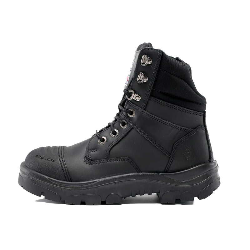 Load image into Gallery viewer, Steel Blue Southern Cross Zip/PR Midsole Safety Boots feature a 150mm high design with a low-cut scalloped collar, industrial-grade zipper, scuff cap, and steel toe for enhanced workplace safety.