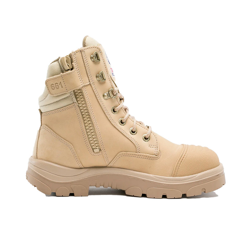 Load image into Gallery viewer, Steel Blue Southern Cross Zip/PR Midsole Safety Boots, Sand, featuring a sturdy design with a zipper and steel toe cap, ideal for workplace safety.