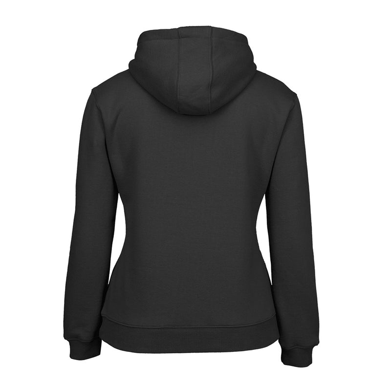 Load image into Gallery viewer, JB's Ladies Fleece Pullover Hoodie, showcased on a mannequin, features a fully lined hood and front kangaroo pocket. Ideal for workplace comfort, it highlights durable construction with ribbed cuffs and hem.