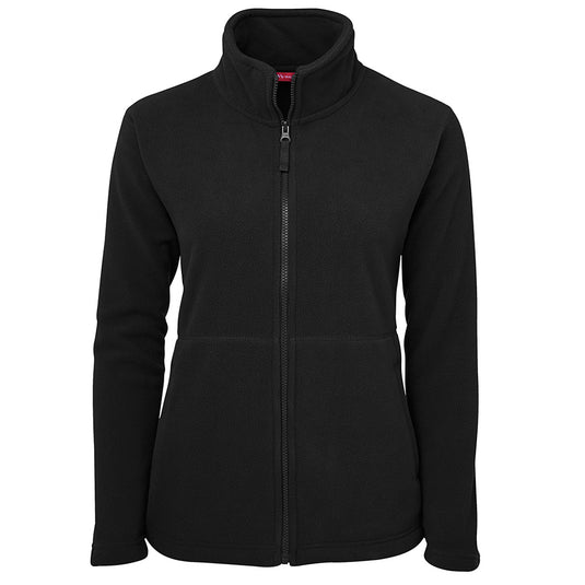 JB's Ladies Full Zip Polar Fleece, featuring a durable 100% polyester build and urban fit, showcases a sleek design with a zipper and two front pockets, ideal for active safety environments.