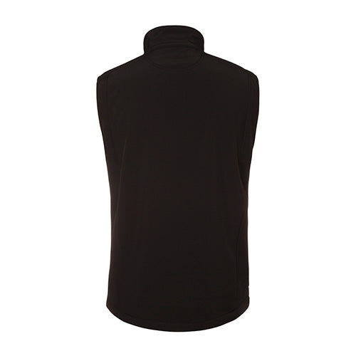 Load image into Gallery viewer, JB's Layer Softshell Vest displayed on a mannequin, showcasing its slim fit and micro fleece lining. Features include two zip-up pockets, an internal mobile phone pocket, and an adjustable elastic hem.