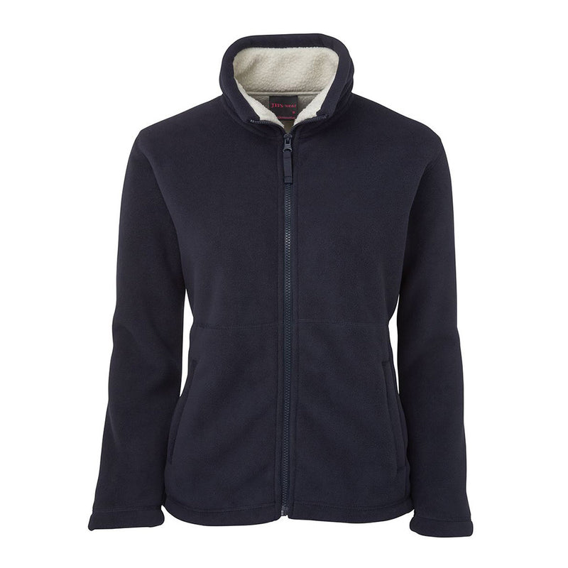 Load image into Gallery viewer, JB's Ladies Shepherd Jacket features a 450gsm bonded Microfleece shell with a contrast shepherd fleece lining, accentuated by a front panel with two sleek welt pockets, ideal for active workplace wear.