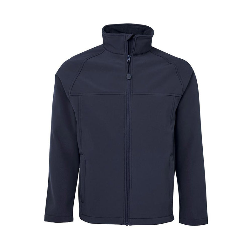 Load image into Gallery viewer, JB’s Layer Soft Shell Jacket features a navy-blue zip-front design with a stand-up collar and side pockets, ideal for active safety workwear, combining durability, stretch, and water resistance.