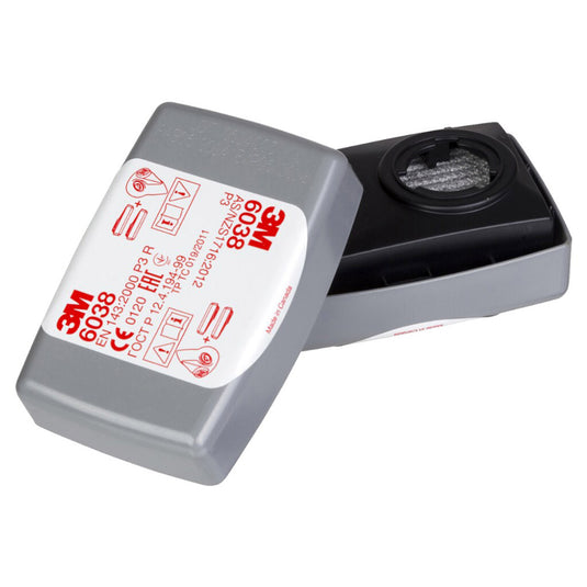 3M Particulate Filter P2/P3: Pair features a protective casing designed to deflect sparks and splashes, suitable for respirators. Ideal for environments requiring decontamination, enhancing safety in industrial applications.