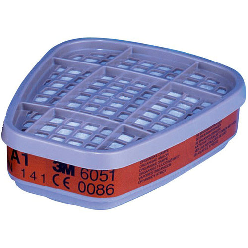 3M Gas & Organic Vapour Filter (A1) close-up, showcasing its detailed design for use with 3M respirators, effective against organic solvents and airborne contaminants in various safety applications.