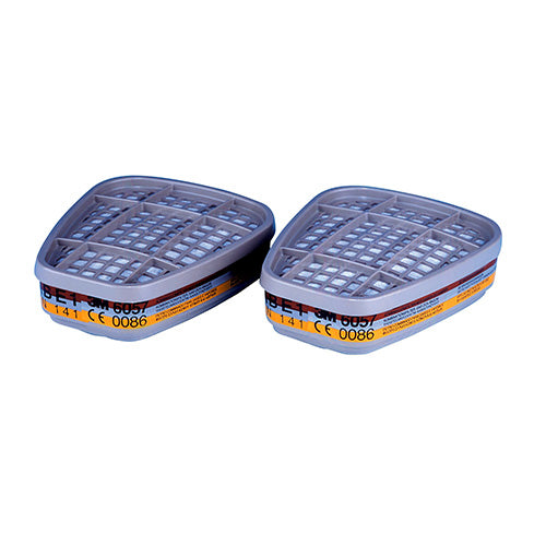 3M Filters Organic Vapour and Acid Gas shown as a pair, designed for use with 3M respirators. These cartridge filters enhance safety in chemical industries, offering protection against organic vapours and various acid gases.
