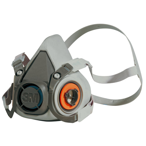 3M Half Face Mask Respirator: Medium, shown in a close-up view, features a compact, lightweight design ideal for combining with 3M filters, offering versatile protection against particulates, gases, and vapours.