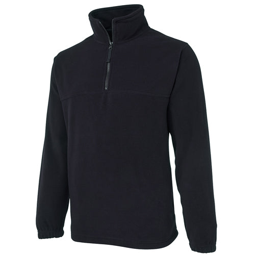 JB's Half Zip Polar Fleece Sweater, featuring a zipper, adjustable elastic hem, and two side pockets, ideal for workplace safety attire. Made from 100% polyester for durability and comfort.