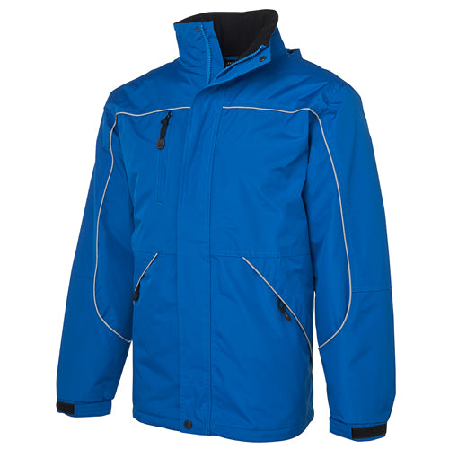 Load image into Gallery viewer, JB's Tempest Rain Jacket, featuring white piping, showcases a removable hood and three zip-up pockets, designed for durability and waterproof protection, ideal for safety and workwear applications.