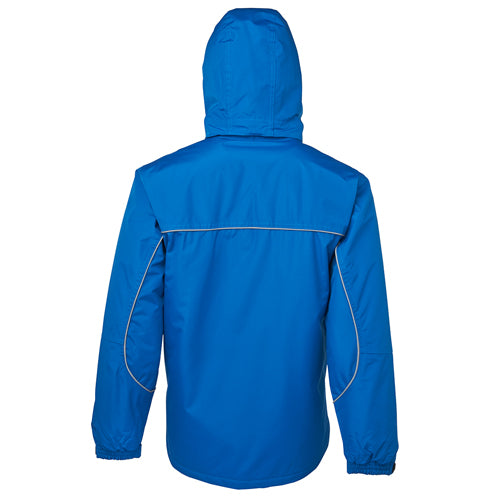 Load image into Gallery viewer, JB's Tempest Rain Jacket features a removable hood, quilted lining, and sealed seams for enhanced water protection, with multiple zip-up pockets for functionality, ideal for safety-focused work environments.