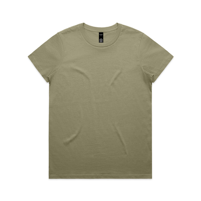 Load image into Gallery viewer, AS Colour 4001 Women's Maple Tee, tailored for women, showcases a regular fit with neck ribbing and double needle hems, crafted in durable mid-weight 100% combed cotton, embodying comfort and quality.