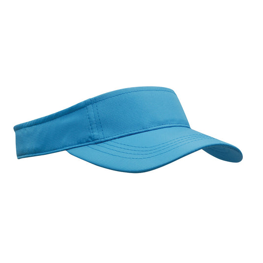 Sports Ripstop Visor with pre-curved peak, fabric-covered fastener, and short touch strap. Features a 4-stitch polo sweatband, ideal for active safety environments. Decoration areas are centered front and side.