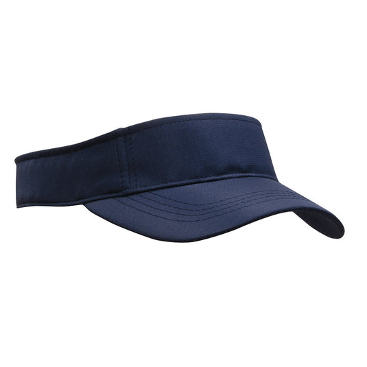 Sports Ripstop Visor with pre-curved peak and fabric-covered back fastener, featuring a 4-stitch polo sweatband. Ideal for active safety environments, it offers decoration areas on the front and side.
