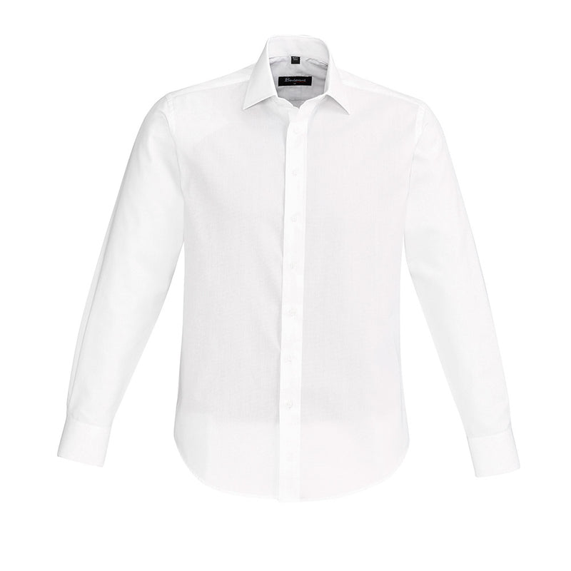 Load image into Gallery viewer, Biz Mens Hudson Long Sleeve Shirt, featuring a relaxed silhouette with minimal detailing, crafted from breathable cotton dobby fabric, ideal for warm climates. Includes a loose chest pocket for added functionality.