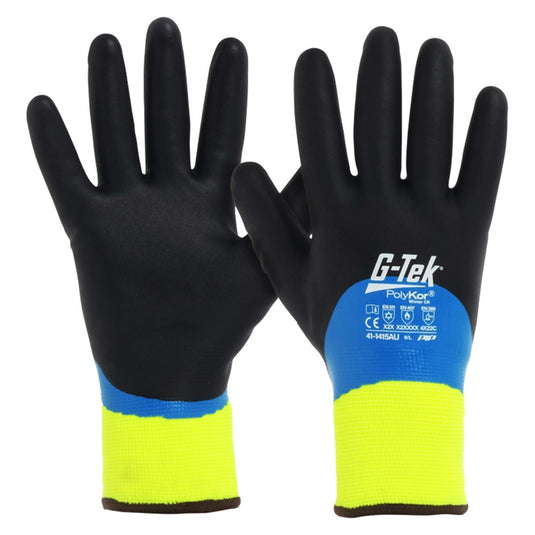 G-Tek Touch Screen Cut C Winter Glove featuring nitrile foam coating for enhanced grip and fully coated flat nitrile for moisture resistance, ideal for cold weather applications, visible in sleek, durable design.