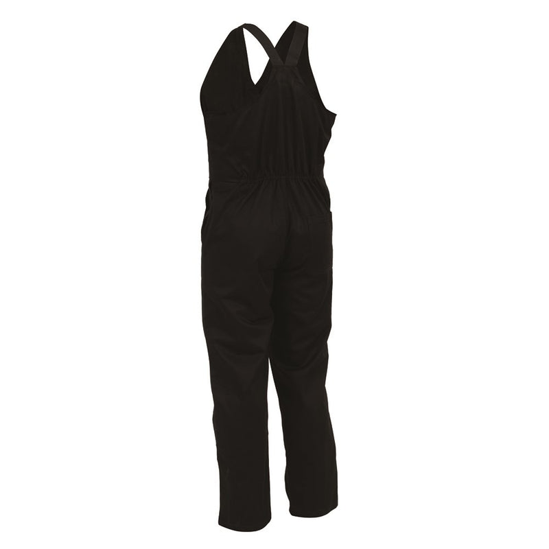 Load image into Gallery viewer, Easi Action Bib Overalls Polycotton (EAZPC) featuring an elastic shoulder strap, zipped front, pen and cellphone pocket, and durable YKK metal zip, designed for workplace durability and functionality in safety environments.