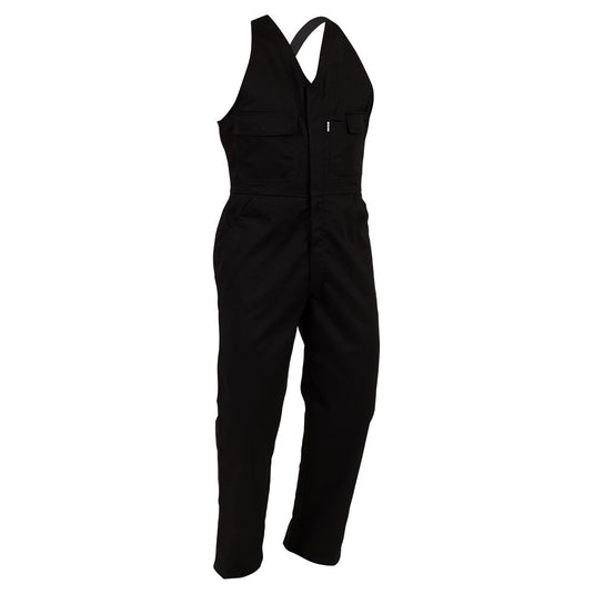 Easi Action Bib Overalls Polycotton (EAZPC) featuring elastic shoulder straps, a zipped front, and multiple pockets, designed for durability with bar-tacked stress points and a rust-proof YKK metal zip.