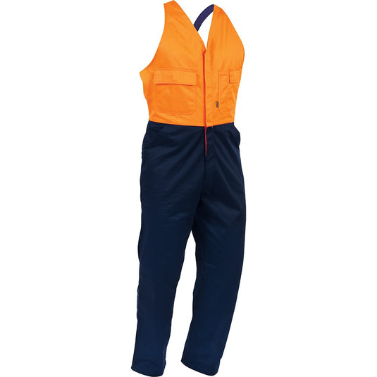 Easi Action Bib Overalls Polycotton (EAZPC) featuring elastic shoulder straps, a zipped front, and multiple pockets, designed for durability with stress points bar tacked and a heavy-duty YKK rust-proof metal zip.