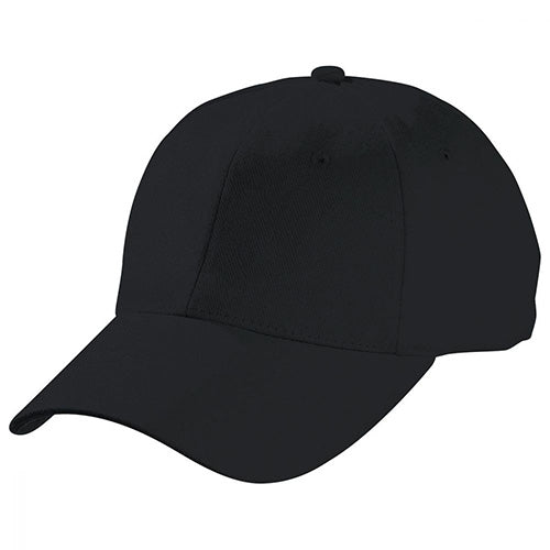Heavy Brushed Cotton Cap featuring a structured 6-panel design, pro-stitched pre-curved peak, embroidered eyelets, and a fabric strap with gunmetal buckle, ideal for workplace safety and uniform use.