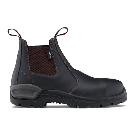 John Bull Raptor 3.0 Safety Boots featuring red stitching, steel toe cap, and a durable, scuff-resistant sole. Ideal for rugged environments, showcasing advanced CushionCore 3.0 technology for optimal comfort and safety.