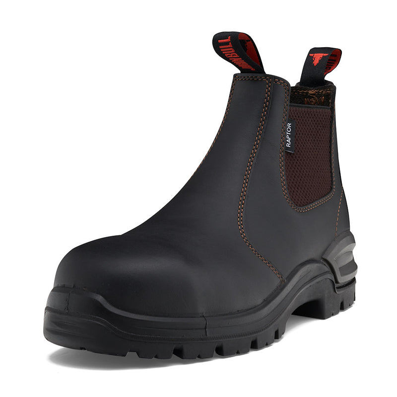 Load image into Gallery viewer, John Bull Raptor 3.0 Safety Boots with red stitching, showcasing steel toe cap, CushionCore 3.0 technology, and a black boot design, ideal for workplace safety.