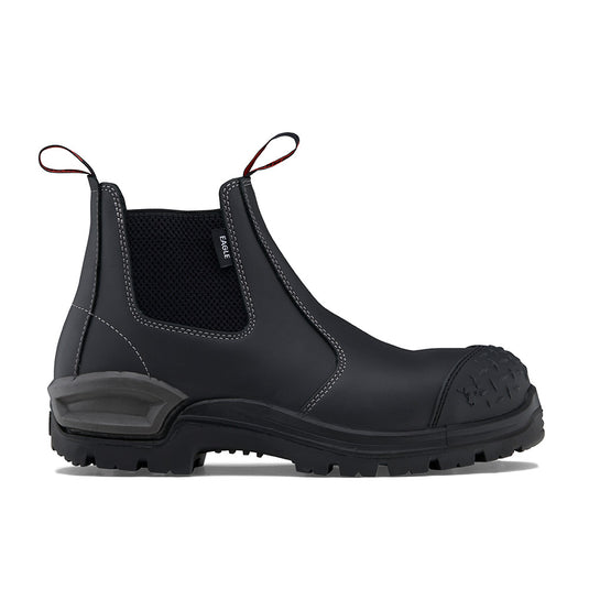 John Bull Eagle 3.0 Safety Boots featuring a robust design with red and black stitching, TPU toe cap, and slip-resistant outsole, ideal for heavy-duty tasks across various industries.