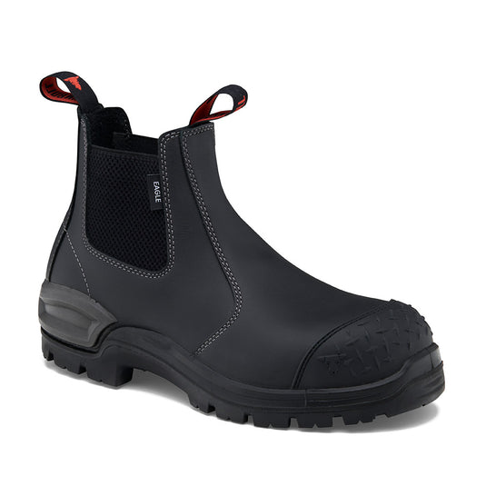 John Bull Eagle 3.0 Safety Boots featuring red straps and a robust design with a heavy-duty TPU toe cap, ideal for demanding environments like construction and manufacturing, ensuring comfort and protection.