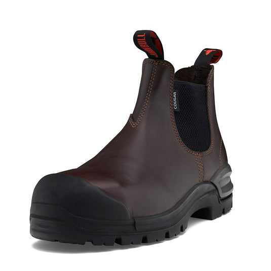 John Bull Cougar 3.0 Safety Boots with black sole and rugged design, featuring a durable scuff cap and steel toe for enhanced protection, ideal for demanding work environments.