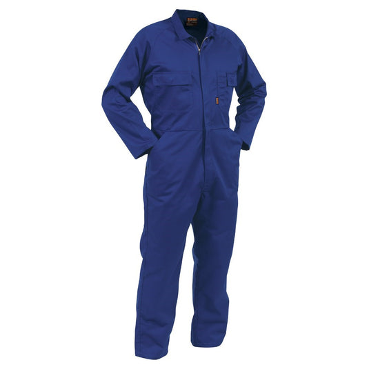 Bison Polycotton Overalls Zip, featuring long sleeves, multiple functional pockets, and a heavy-duty YKK zip with protection placket, designed for durability and comfort in work environments.