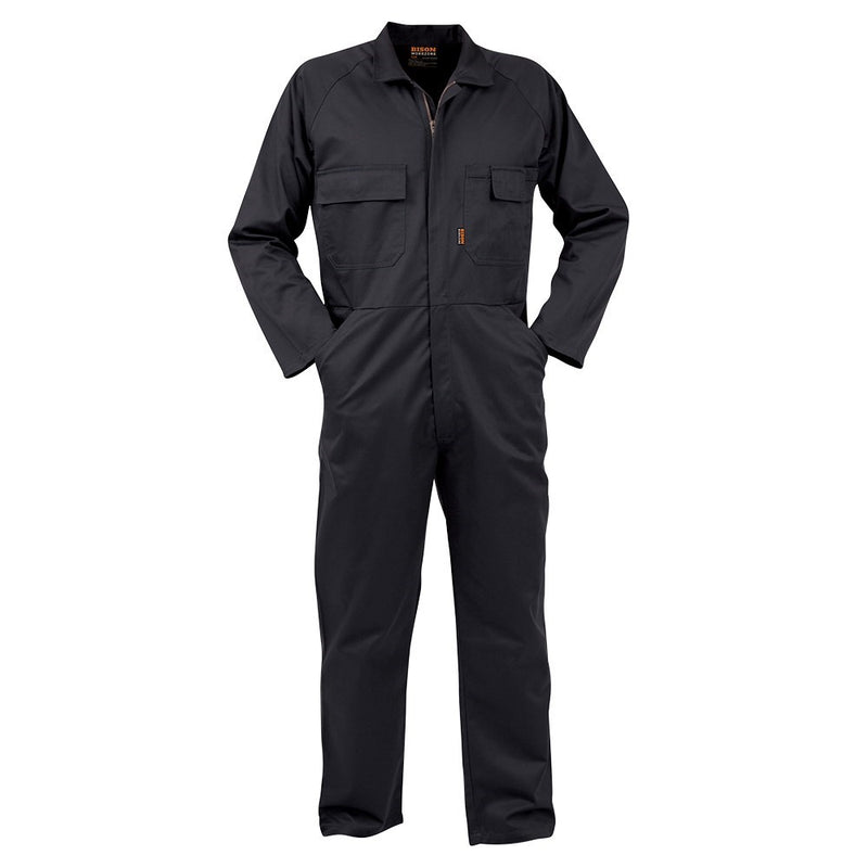 Load image into Gallery viewer, Bison Polycotton Overalls Zip featuring multiple pockets, including pen, cellphone, hip, and rule pockets, with a heavy-duty YKK zip, elastic back for comfort, and bar-tacked stress points.